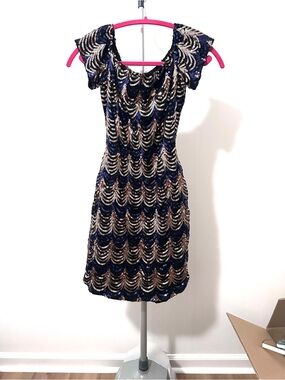 Unbranded Navy and Gold Sequin Mini Dress - Short Sleeve Party Dress